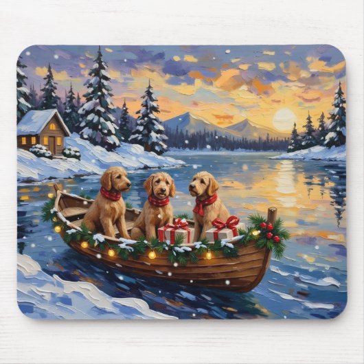 Kerstboot met Goldendoodle-vakantie Muismat (Voorkant)