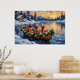 Kerstboot met Goldendoodle Vakantie Poster