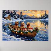 Kerstboot met Goldendoodle Vakantie Poster (Voorkant)