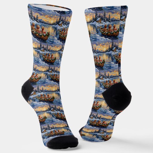 Kerstboot met Goldendoodle Vakantie Sokken (Gebogen)