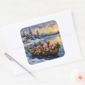 Kerstboot met Goldendoodle Vakantie Vierkante Sticker (Envelop)