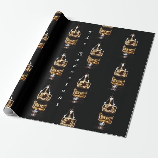 Kerstboot met gouden lichten cadeaupapier (Uitgerold)