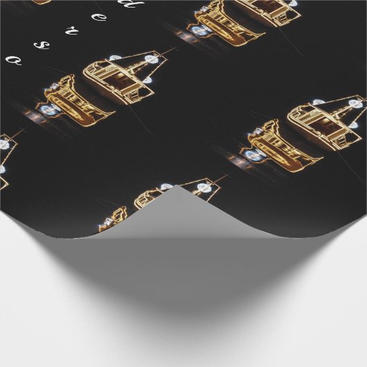 Kerstboot met gouden lichten cadeaupapier (Hoek)