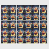 Kerstboot met gouden lichten cadeaupapier (Vlak)