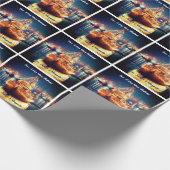 Kerstboot met gouden lichten cadeaupapier (Hoek)