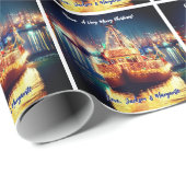 Kerstboot Met Gouden Lichtjes Cadeaupapier (Rol Hoek)