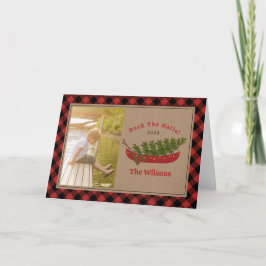 Kerstboot met Kerstlichtjes Gestreepte Foto Feestdagen Kaart