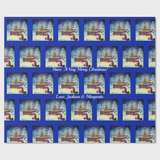 Kerstboot met licht en sneeuw cadeaupapier (Vlak)