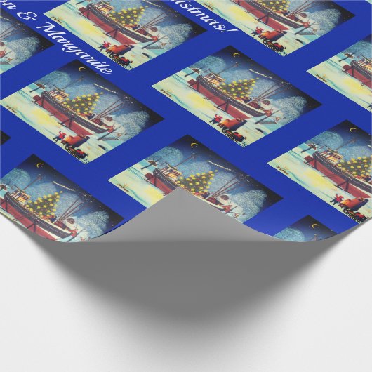 Kerstboot met licht en sneeuw cadeaupapier (Hoek)