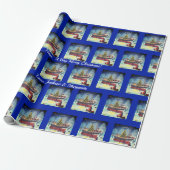 Kerstboot met lichten en sneeuw cadeaupapier (Uitgerold)