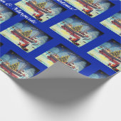 Kerstboot met lichten en sneeuw cadeaupapier (Hoek)
