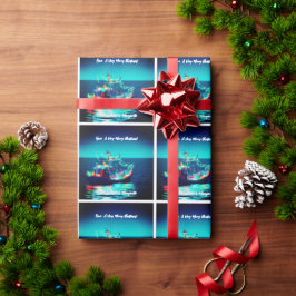 Kerstboot Met Lichtjes Cadeaupapier