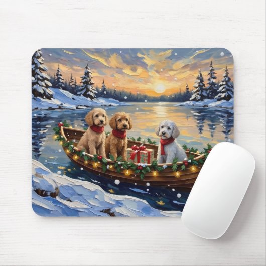 Kerstboot met Poodles Kerstvakantie Muismat (Met muis)