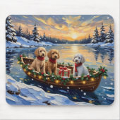 Kerstboot met Poodles Kerstvakantie Muismat (Voorkant)