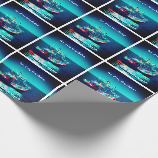 Kerstboot met verlichting cadeaupapier (Hoek)