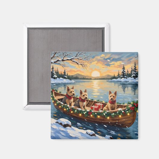Kerstboot met Wire Fox Terrier Vakantie Magneet (Voorkant / Achterkant)