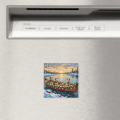 Kerstboot met Wire Fox Terrier Vakantie Magneet (Insitu (Vaatwasser))