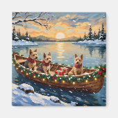 Kerstboot met Wire Fox Terrier Vakantie Magneet (Voorkant)