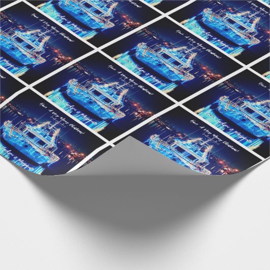 Kerstboot met witte lichten cadeaupapier (Hoek)