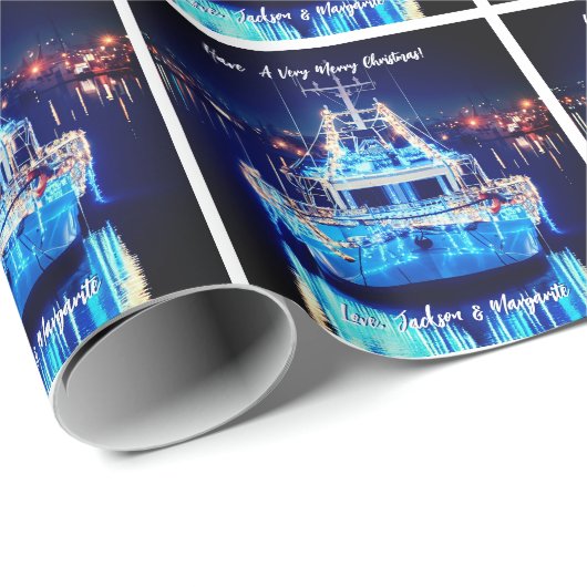 Kerstboot met witte lichten cadeaupapier (Rol Hoek)