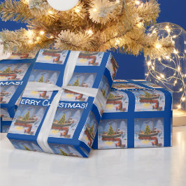 Kerstboot op sneeuw  cadeaupapier
