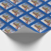 Kerstboot op sneeuw  cadeaupapier (Hoek)