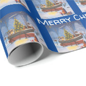 Kerstboot op sneeuw  cadeaupapier (Rol Hoek)