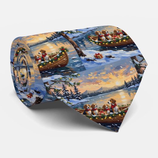 Kerstboot Vakantie voor Beagles Stropdas (Opgerold)