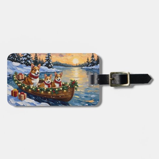 Kerstboot Vakantie voor Corgi Bagagelabel (Voorkant horizontaal)