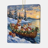Kerstboot Vakantie voor Corgi Keramisch Ornament (Links)