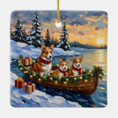 Kerstboot Vakantie voor Corgi Keramisch Ornament (Achterkant)