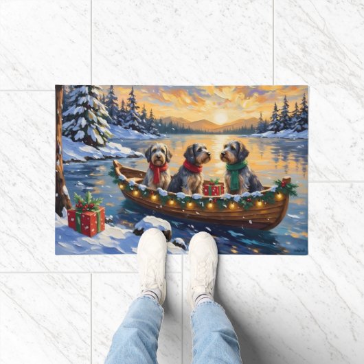 Kerstboot Vakantie Wirehaired Pointing Griffon Deurmat (Binnen)