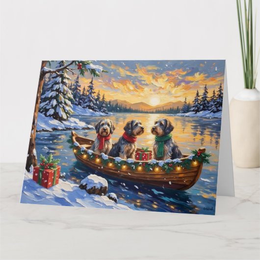 Kerstboot Vakantie Wirehaired Pointing Griffon Kaart (Voorkant)