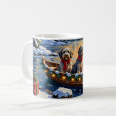 Kerstboot-vakantie Wirehaired Pointing Griffon Koffiemok (Voorkant links)