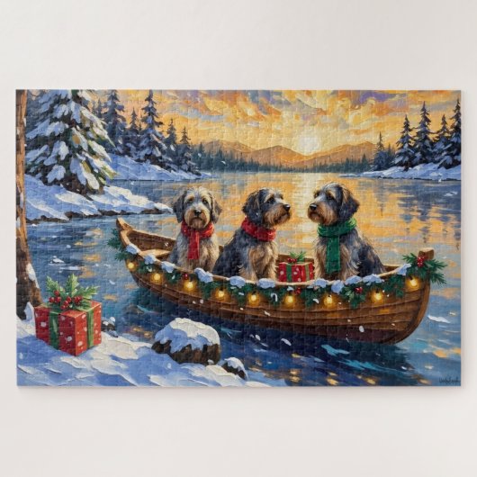 Kerstboot Vakantie Wirehaired Pointing Griffon Legpuzzel (Horizontaal)