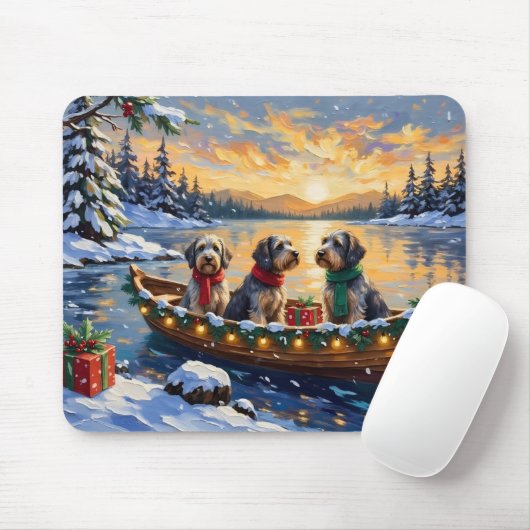 Kerstboot Vakantie Wirehaired Pointing Griffon Muismat (Met muis)