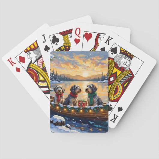 Kerstboot Vakantie Wirehaired Pointing Griffon Pokerkaarten (Achterkant)