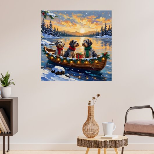 Kerstboot Vakantie Wirehaired Pointing Griffon Poster (Woonkamer 3)