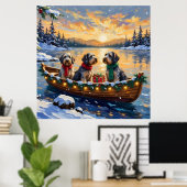 Kerstboot Vakantie Wirehaired Pointing Griffon Poster (Thuiskantoor)