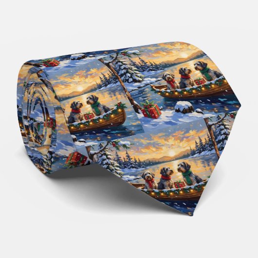 Kerstboot Vakantie Wirehaired Pointing Griffon Stropdas (Opgerold)