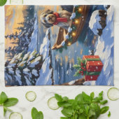 Kerstboot Vakantie Wirehaired Pointing Griffon Theedoek (Gevouwen)