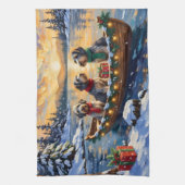 Kerstboot Vakantie Wirehaired Pointing Griffon Theedoek (Verticaal)