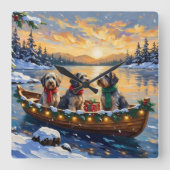 Kerstboot Vakantie Wirehaired Pointing Griffon Vierkante Klok (Voorkant)
