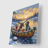 Kerstboot Vakantie Wirehaired Pointing Griffon Vierkante Klok (Hoek)