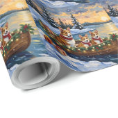 Kerstboot voor Corgi-vakantie Cadeaupapier (Rol Hoek)