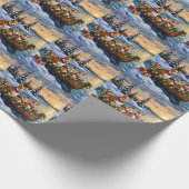 Kerstboot voor Corgi-vakantie Cadeaupapier (Hoek)