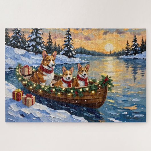 Kerstboot voor Corgi-vakantie Legpuzzel (Horizontaal)