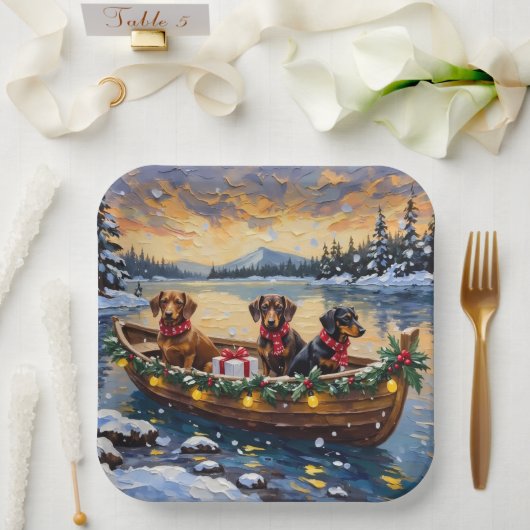 Kerstboot voor Dachshund Papieren Bordje (Huwelijk)