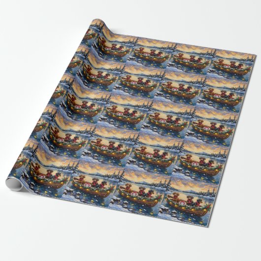 Kerstboot voor Dachshund-vieringen Cadeaupapier (Uitgerold)