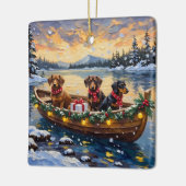 Kerstboot voor Dachshund-vieringen Keramisch Ornament (Links)
